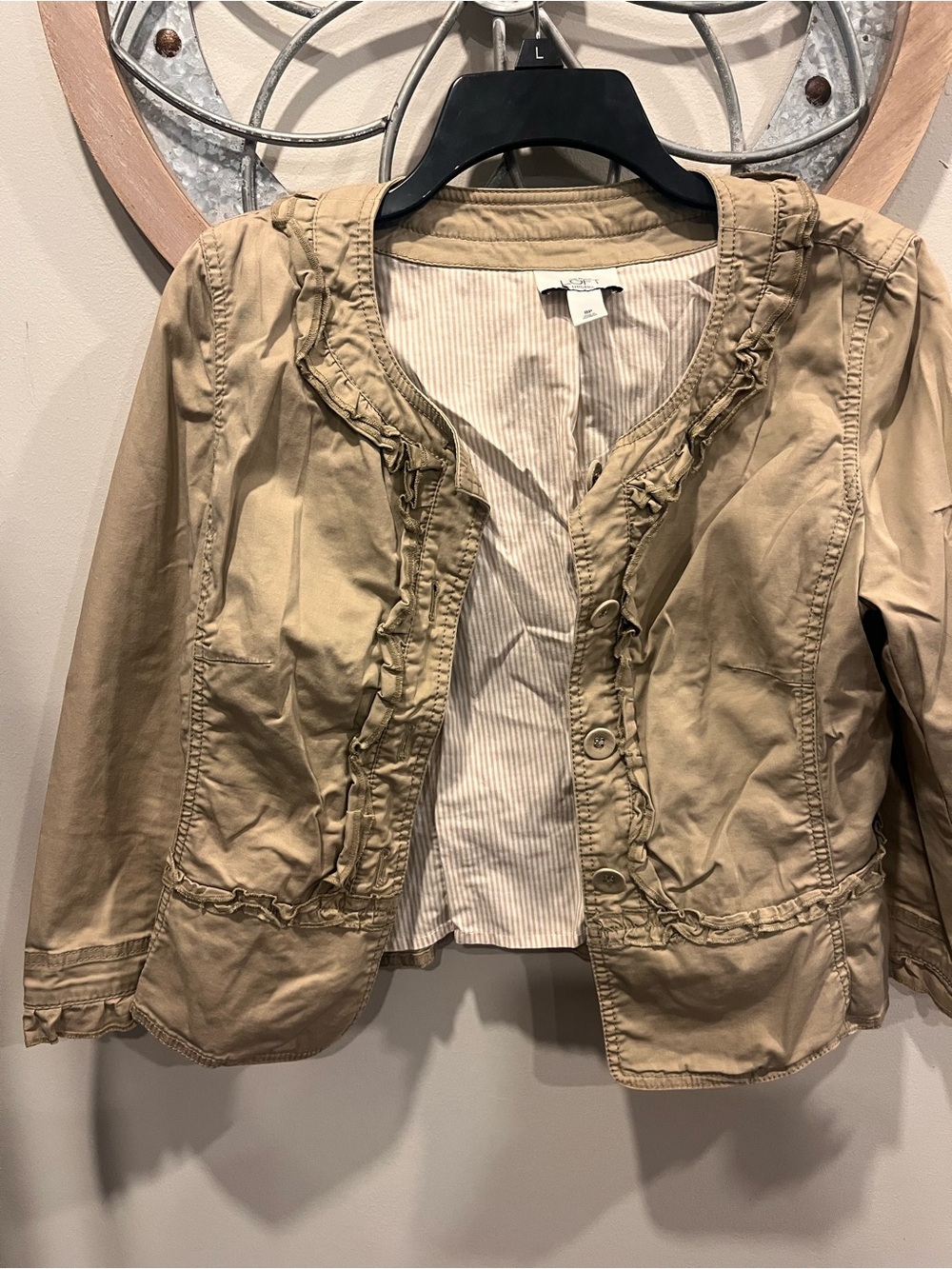 Loft Ruffle Trim Women's Jacket - Khaki